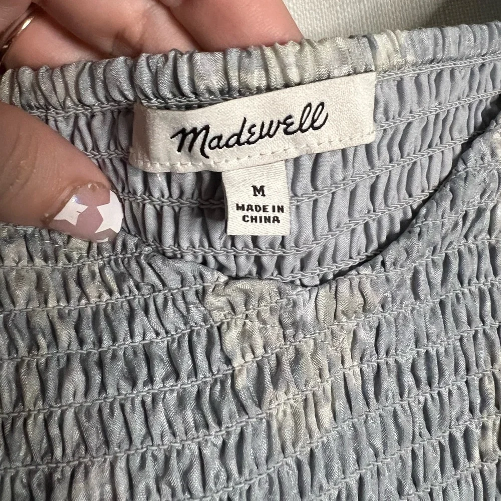 Madewell Silk Lucie Smocked Mini Dress in Moody Blooms Blue White Medium